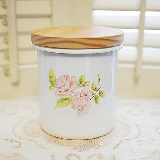 imane ダイアナ　ローズ柄　琺瑯キャニスター イマン imane 容器 保存容器 ホーロー 琺瑯 ダイアナローズ 木ブタ