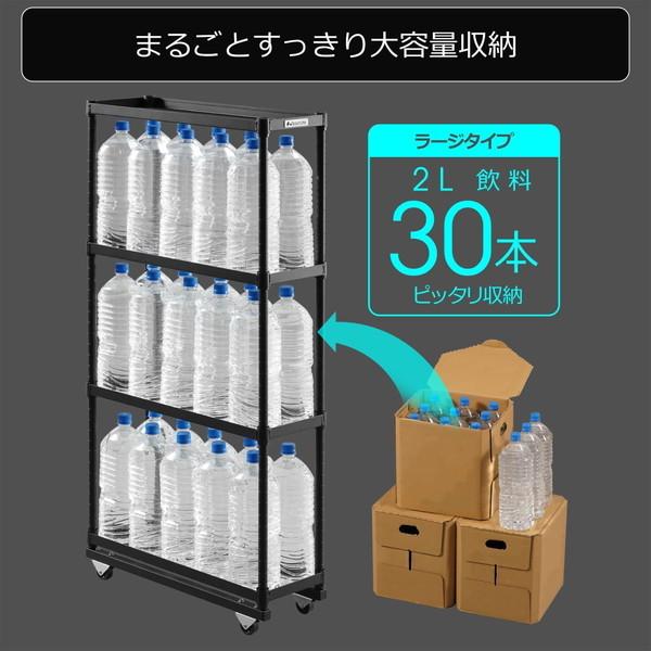 Bauhutte バウヒュッテ スリムボトルラックラージ BHS-200-BK ラージタイプ 大容量収納 2L×最大30本 簡単取り出し 固定式キャスター ブラック -メーカー直送- | Bauhutte | 03