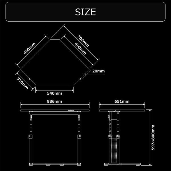 Bauhutte バウヒュッテ カドデスク BHD-700K-BK 部屋のカドに設置できる 空間を有効活用 昇降式 PCデスク ブラック -メーカー直送-｜applied-net｜09