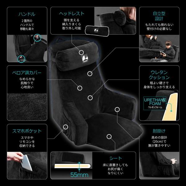 Bauhutte バウヒュッテ ゲーミングベッドソファ BHB-650-BK 後ろに倒れない背もたれクッション スマホポケット付き ベロア調カバー ブラック -メーカー直送- | Bauhutte | 02