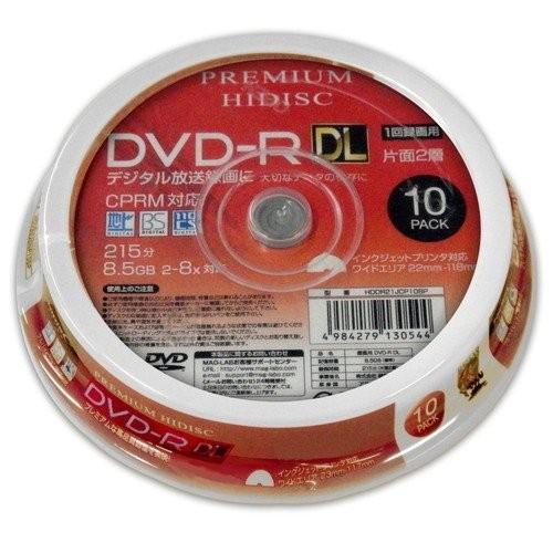 8倍速 録画用DVD-RDLスピンドル10枚パック 片面2層 ホワイトワイドプリンタブル対応 HDDR21JCP10SP HIDISC お取り寄せ