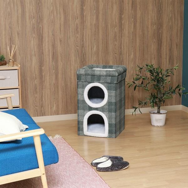 不二貿易 ペットハウス 2ルーム ルーフベッド付 グレーチェック RU0328-4 53720 【代引・日時指定・キャンセル不可・北海道沖縄離島配送不可】-お取リ寄せ- | 不二貿易 | 01