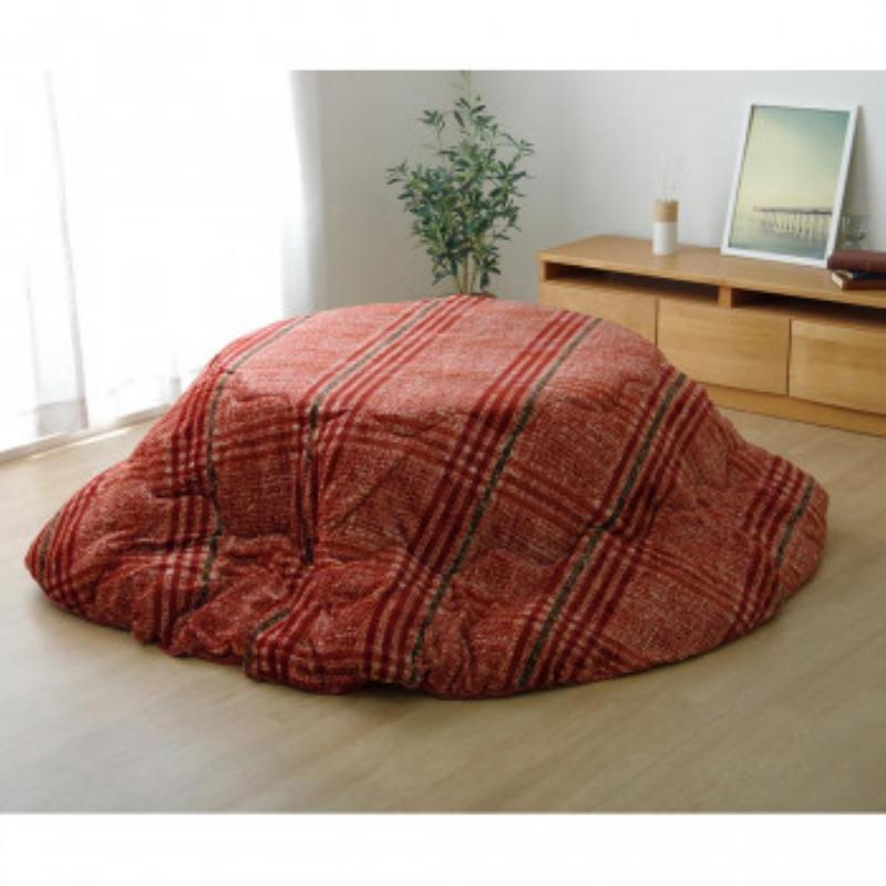 イケヒコ こたつ布団 円形 洗える シンプル チェック柄 レッド 約200cm シンプル レッド 5557739  -お取り寄せ品- | イケヒコ