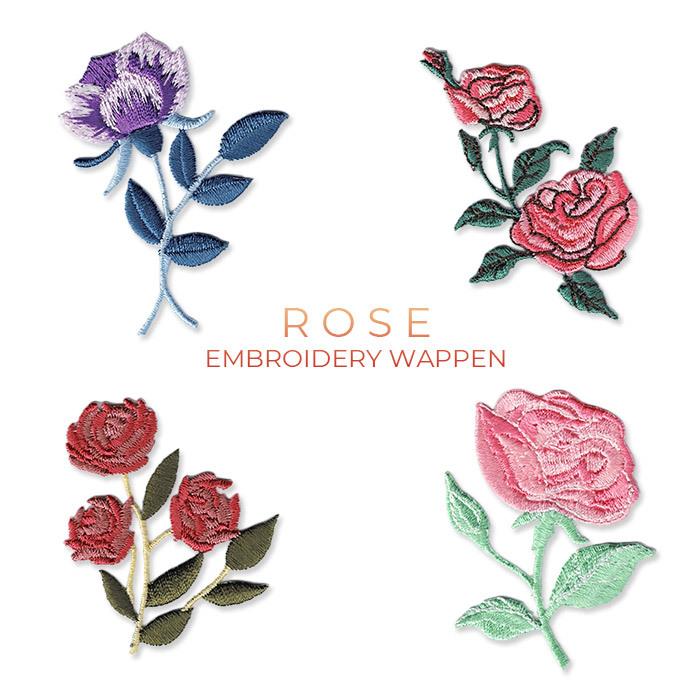 ローズ刺繍ワッペン B ・ 植物 花 バラ 薔薇 ローズ マスク 入園 入学