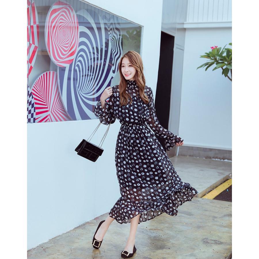 花柄 ロングワンピース シフォン ワンピース 花柄 長袖 ロングワンピース シースルー デート 春 レトロaf1016 Apaproduction Fr