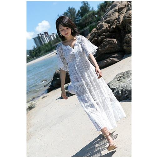 ワンピース リゾート ワンピース 白 ロング レース バカンス Corkscrewerreport Com