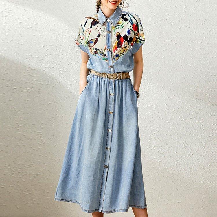 ロング デニム ワンピース 夏 レディース 半袖 夏 マキシ レディース シャツワンピース ドルマンスリーブ ゆったり デニムワンピース 前ボタン Raxia 店 ドルマンスリーブ Af45 ひざ下丈 切り替え