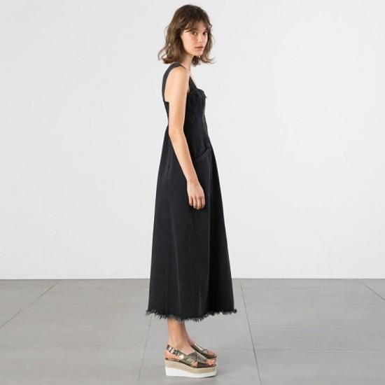 フロントジッパー ポケット デニムワンピース ワイルド デニムワンピ ハイウエスト 前開き ロングワンピース 肩出し 切りっぱなし ジーンズ ショルダ Rx0080 Raxia Yahoo 店 通販 Yahoo ショッピング