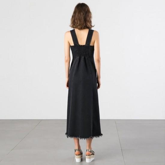 フロントジッパー ポケット デニムワンピース ワイルド デニムワンピ ハイウエスト 前開き ロングワンピース 肩出し 切りっぱなし ジーンズ ショルダ Rx0080 Raxia Yahoo 店 通販 Yahoo ショッピング