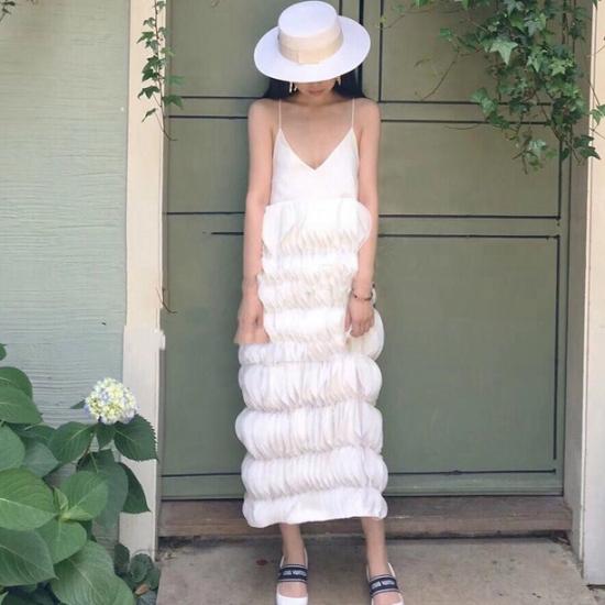 キャミソールワンピ フリルワンピース ワンピース レディース サマーワンピ 白 夏服 袖なし ロング Vネック ボリューム フリル キャミソール サイズ L Mail Greetwell Co Uk