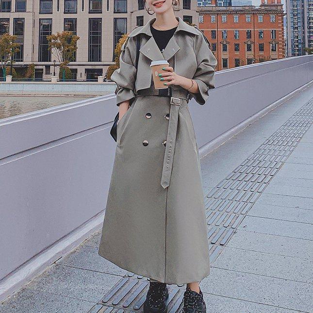 21年レディースファッション福袋特集 ロングトレンチコート エポレット ウエストベルト Aライン ヨーク ロング丈 春コート トレンチコート 超ロングコート 大きいサイズ カーキ 春 冬 レディース コート アウター Dagl Tg