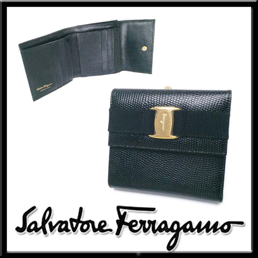 新品　Ferragamo ミニ財布　ヴァラリボン　がま口　リザード　エキゾチック 新品 Ferragamo ミニ財布 ヴァラリボン がま口 リザード エキゾチック
