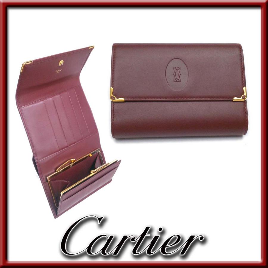 超美品】カルティエマストラインがま口三つ折り財布Cartier