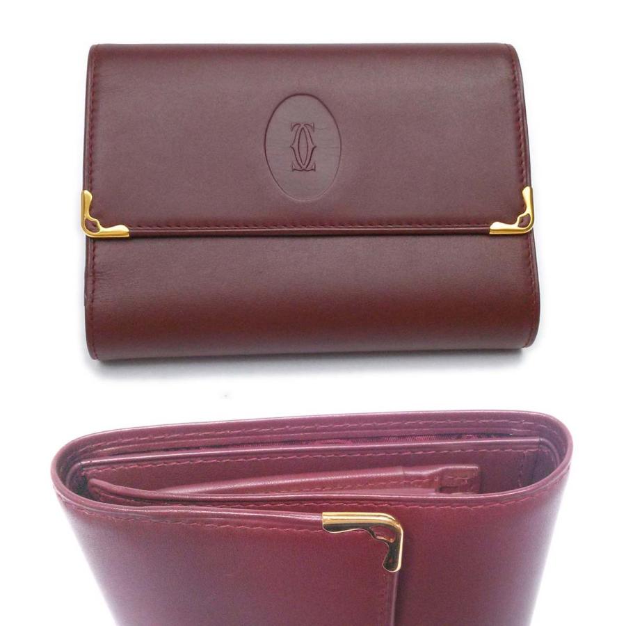 カルティエ【箱付き最高級美品】ボルドー三つ折り財布がま口財布