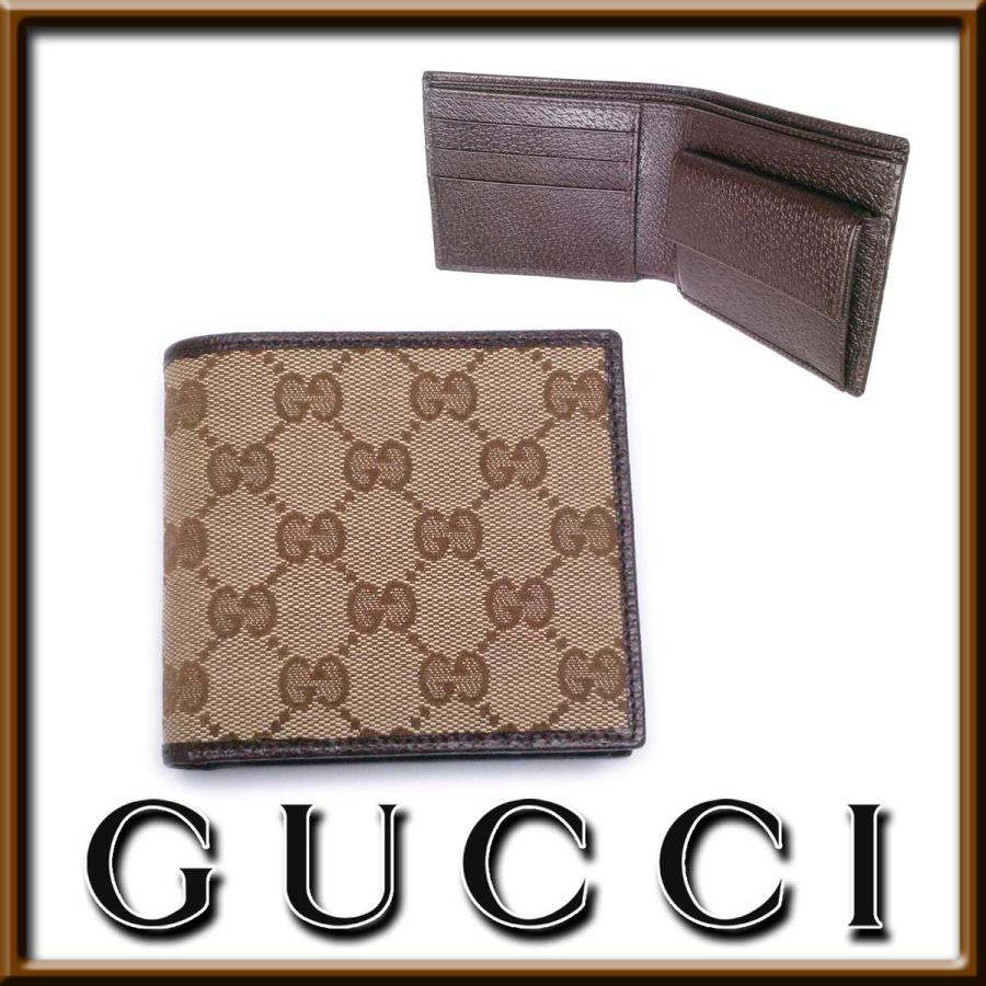 GUCCI 【未使用-新品同様】グッチ 二つ折り財布 GGキャンバス/レザー  