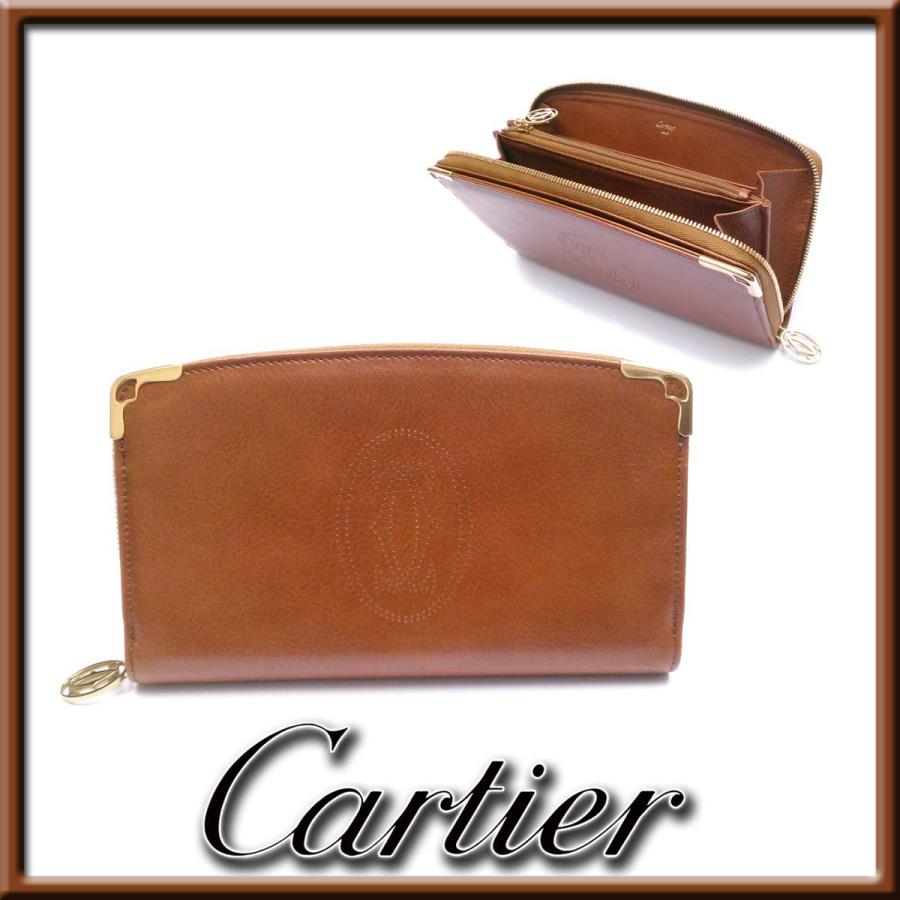 Cartier（カルティエ） 【新品同様-超美品】カルティエ マルチェロ ラウンドファスナー長財布 茶 レザー ゴールド金具メンズレディース箱 ...