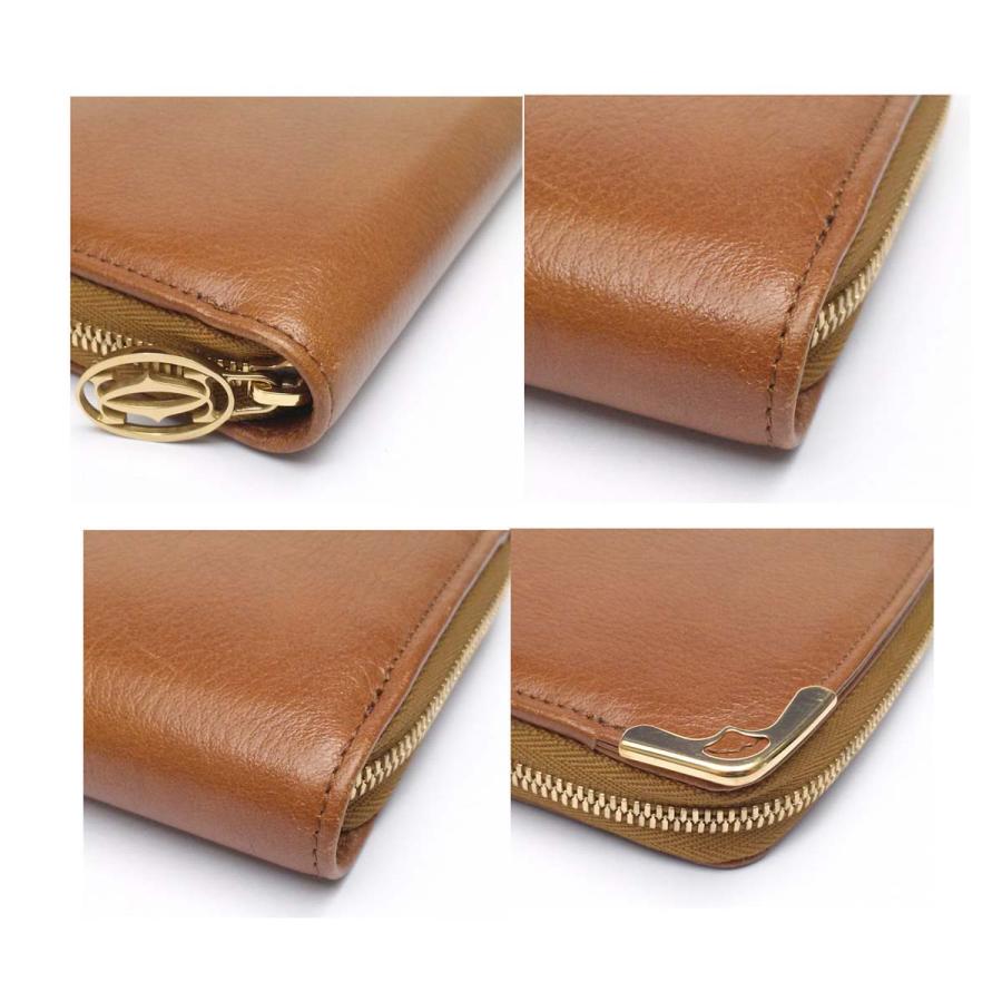 Cartier（カルティエ） 【新品同様-超美品】カルティエ マルチェロ ラウンドファスナー長財布 茶 レザー ゴールド金具メンズレディース箱 ...