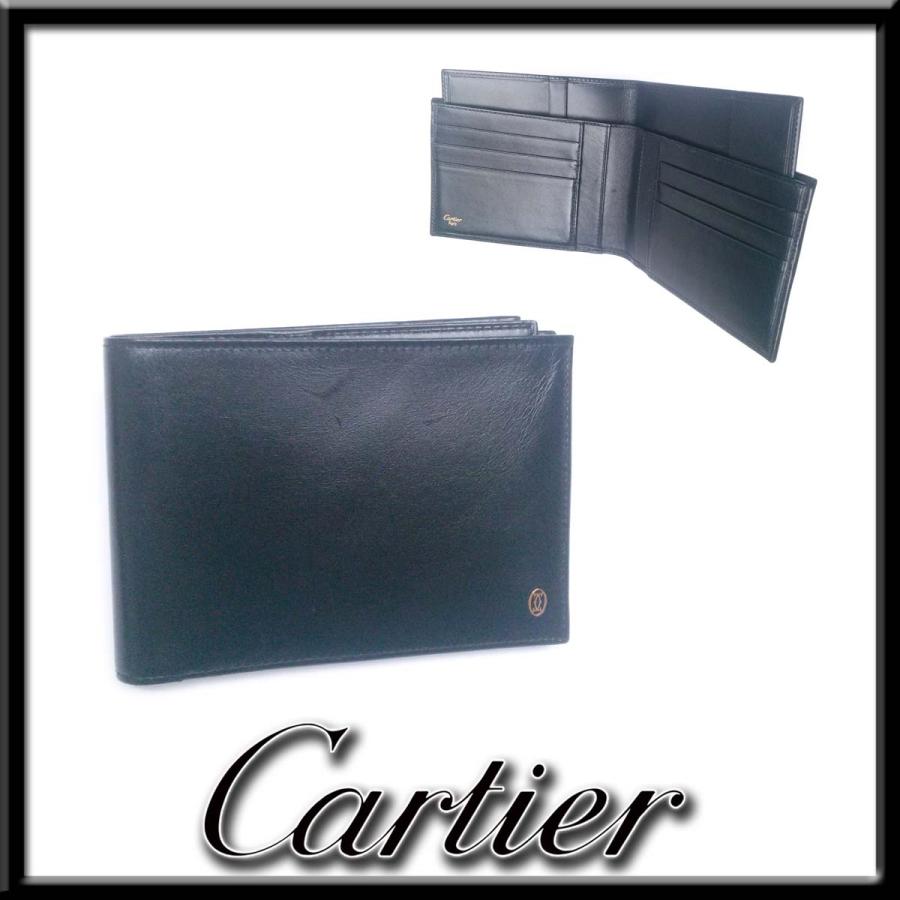Cartier 【超美品】カルティエ パシャ 黒 二つ折り札入れ レザー 財布  