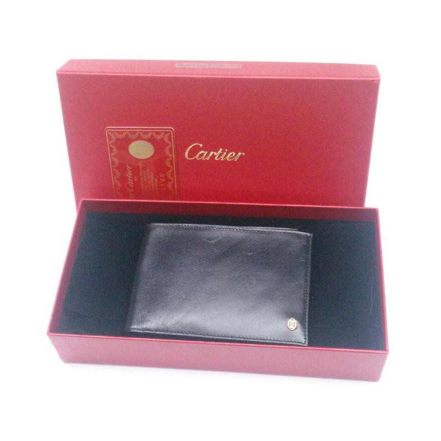 Cartier 【超美品】カルティエ パシャ 黒 二つ折り札入れ レザー 財布  