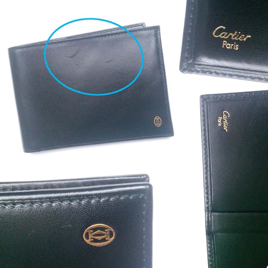 Cartier 【超美品】カルティエ パシャ 黒 二つ折り札入れ レザー 財布  