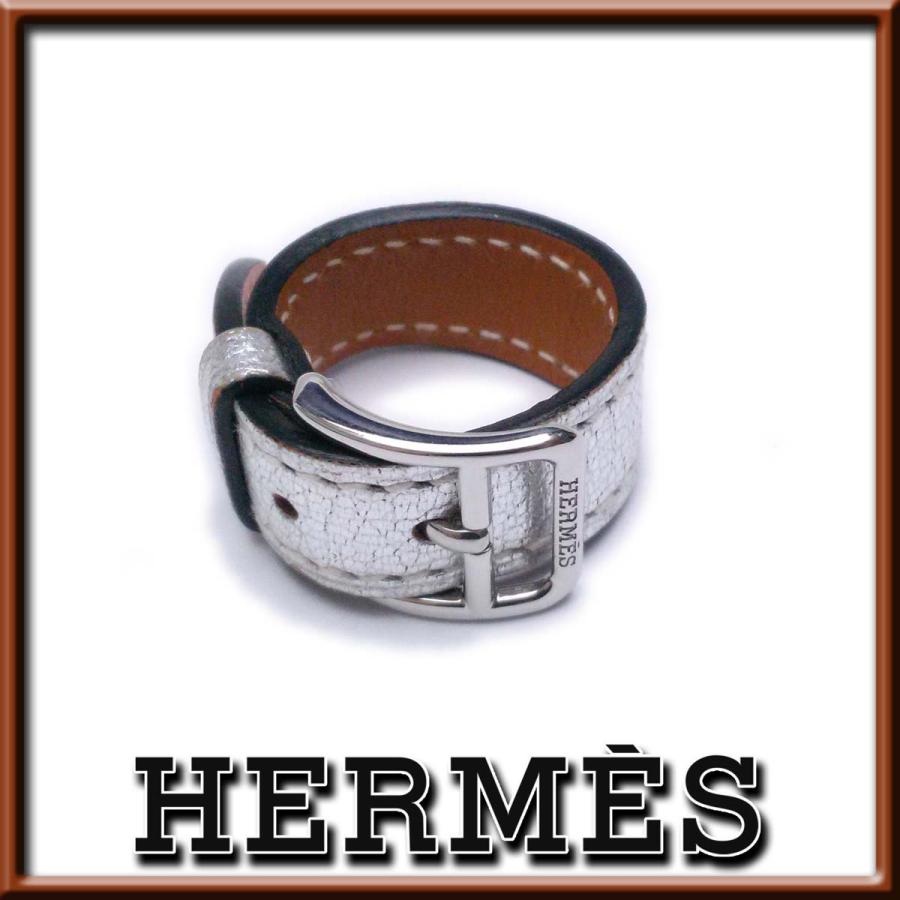HERMES 【美品】エルメス スカーフリング ベルトモチーフ レザー 
