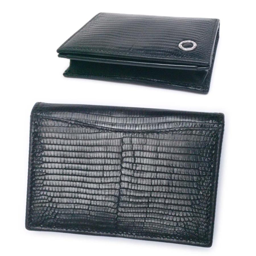 BVLGARI 現行【美品-良品】ブルガリ 本リザード 名刺入れ 黒 284396 