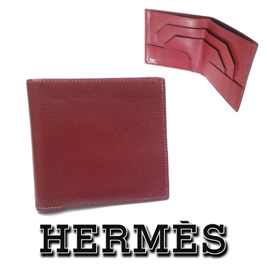 HERMES ルージュ HERMES（エルメス） 【美品】エルメス 二つ折り札入れ 財布 ルージュ
