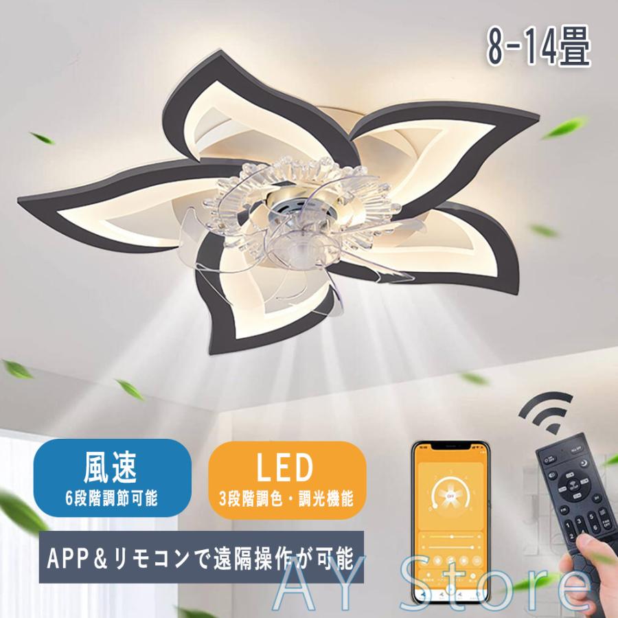 シーリングファンライト led シーリングファン シーリングライト ファン付き 12畳 調光調色 風量調節 逆回転機能 天井照明 ブラック/ホワイト_1