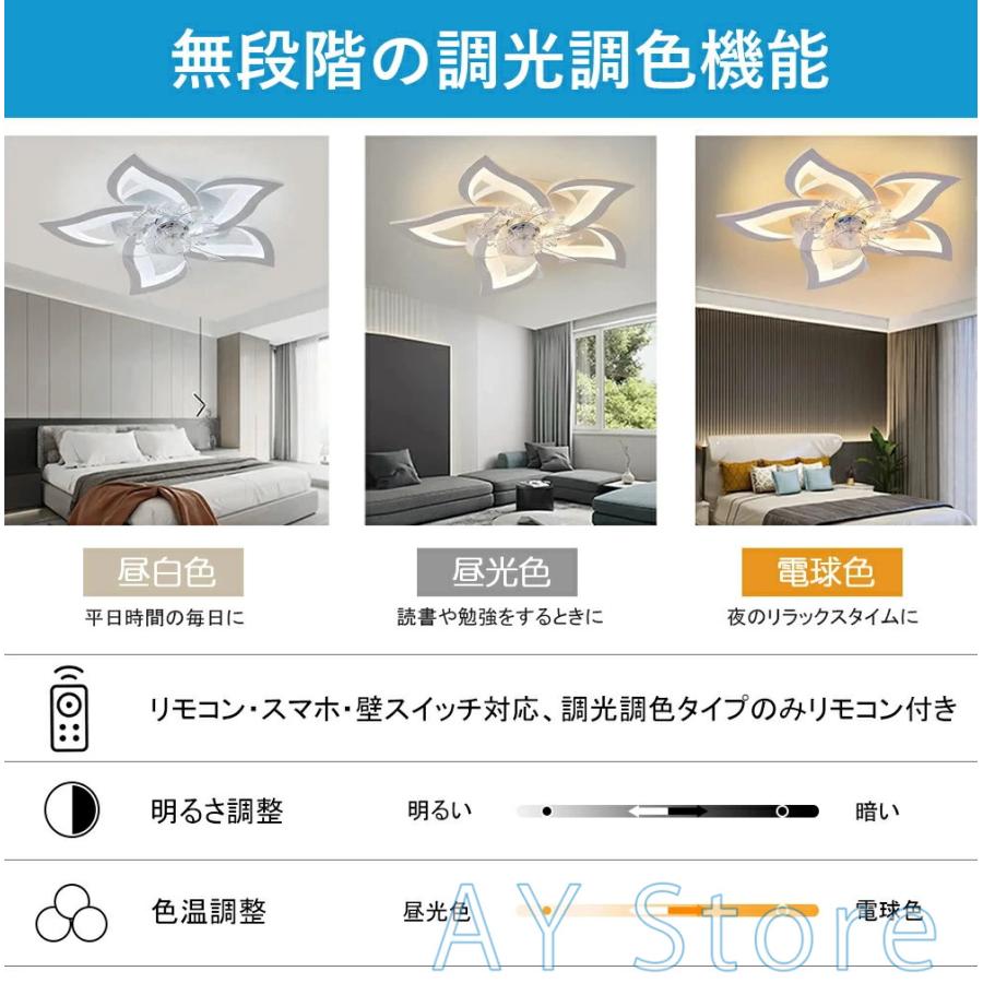 シーリングファンライト led シーリングファン シーリングライト ファン付き 12畳 調光調色 風量調節 逆回転機能 天井照明 ブラック/ホワイト_8