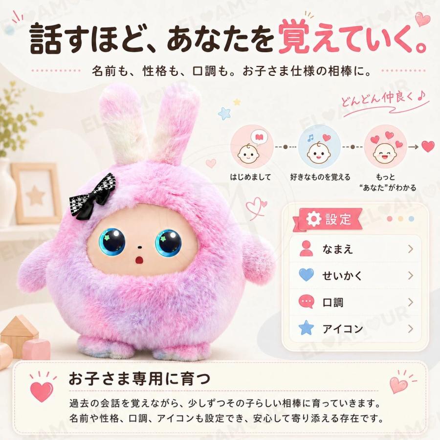 AI うさぎ ぬいぐるみ しゃべる 動く 知育玩具 生成AI搭載 ChatGPT対応