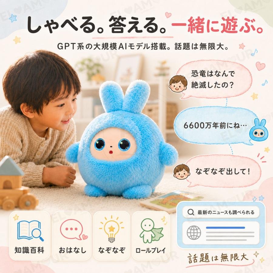 AI うさぎ ぬいぐるみ しゃべる 動く 知育玩具 生成AI搭載 ChatGPT対応