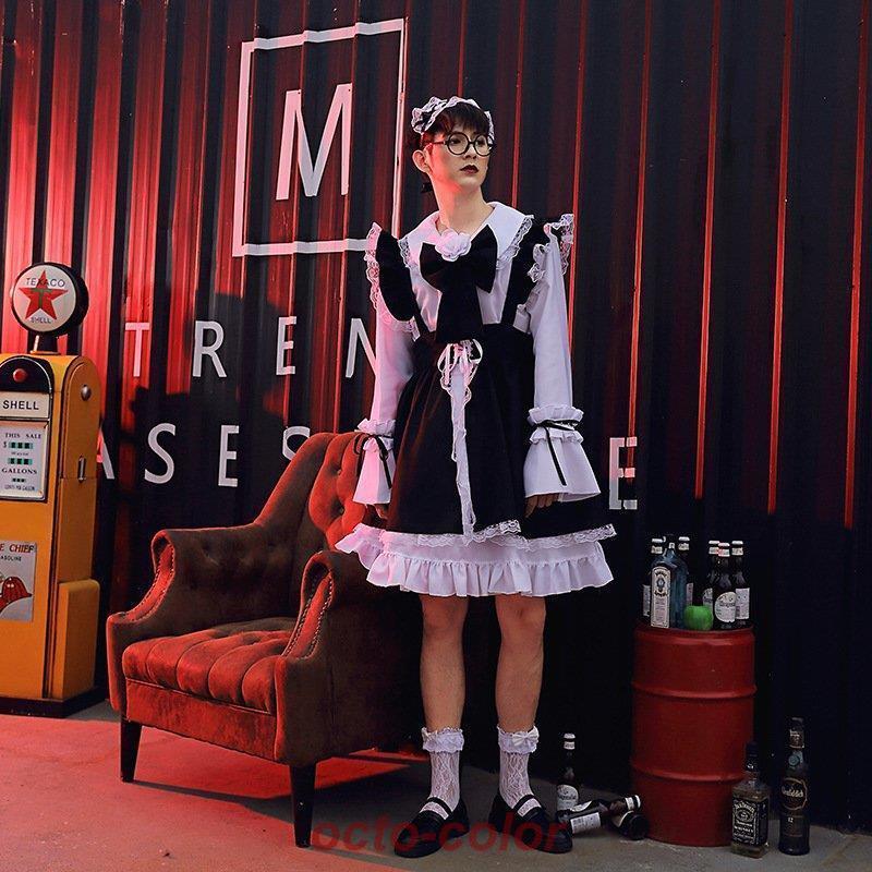 ハロウィン 男メイド服 オネ 男前 メイド服 黒 女装 4点セット 大きいサイズ 女装MAN パーティー 仮装 男の娘 おとこの娘用 ロリータ風 コスプレ 大人
