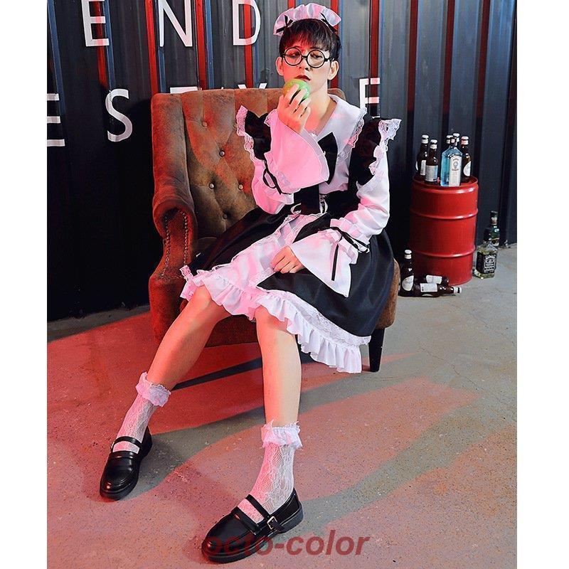 ハロウィン 男メイド服 オネ 男前 メイド服 黒 女装 4点セット 大きいサイズ 女装MAN パーティー 仮装 男の娘 おとこの娘用 ロリータ風 コスプレ 大人