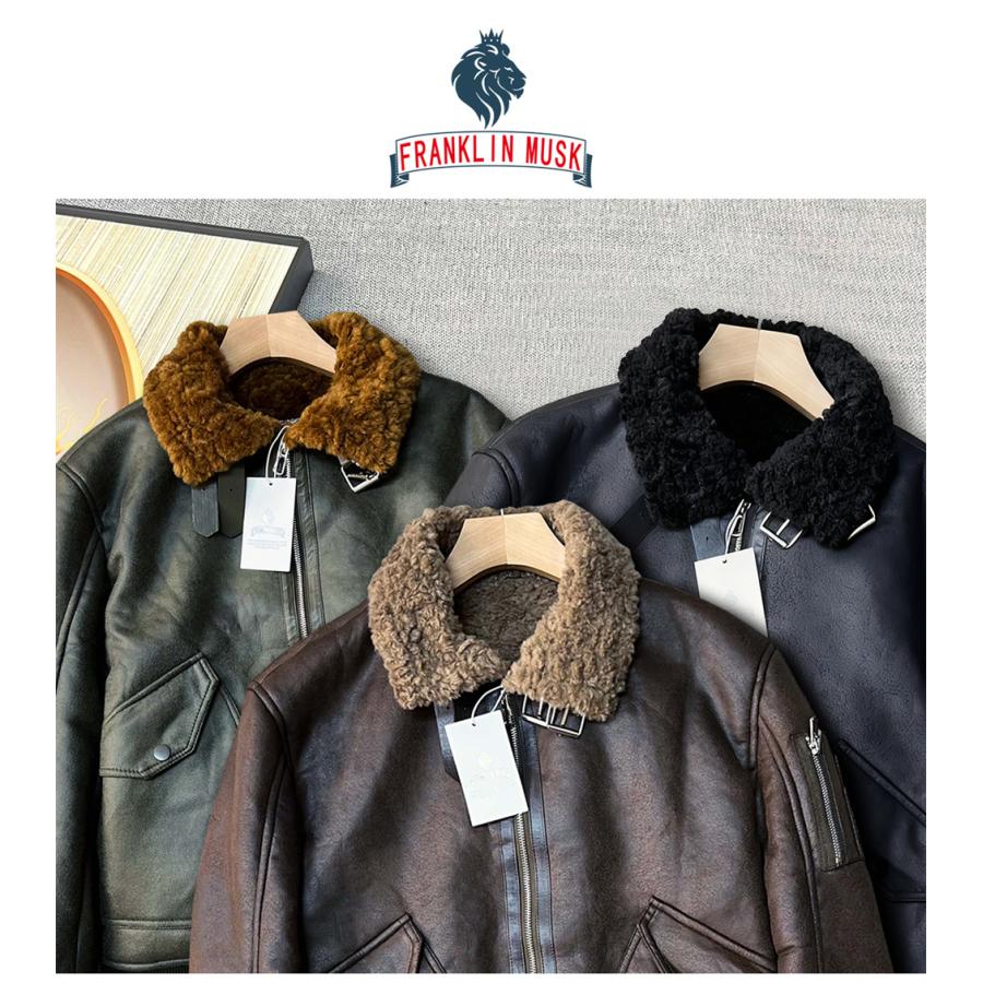 ボマージャケット EU製 FRANKLIN MUSK ニューヨーク発 羊革 ムートン