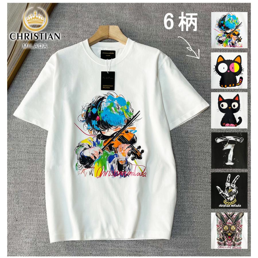 Tシャツ 半袖 EU製 christian milada ミラノ発 綿100％ ペインティング ゆったり トップス プルオーバー カジュアル レディース メンズ カップル 夏 | ブランド登録なし | 03