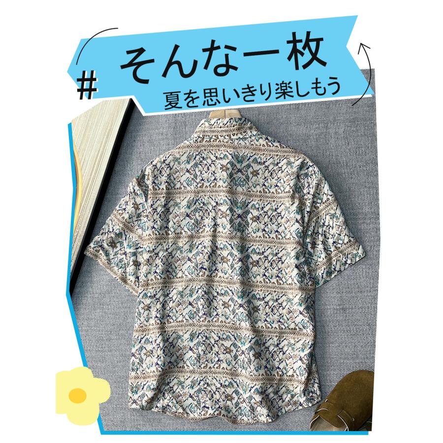 シャツ アロハシャツ 半袖 EU製 Emmauela ミラノ発 シルク混 薄手 爽やか 速乾 接触冷感 個性 総柄 アロハ トップス 開襟シャツ カジュアル ゆったり | ブランド登録なし | 05