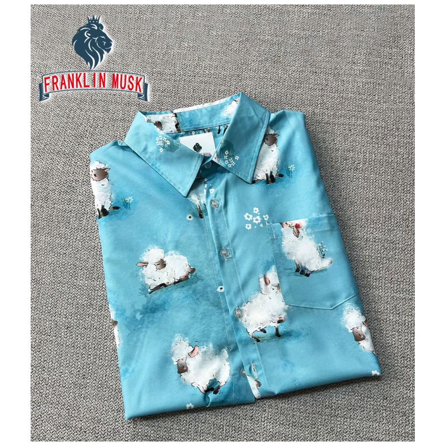 シャツ アロハシャツ 半袖 EU製 FRANKLIN MUSK ニューヨーク発 シルク/綿混 薄手 ゆったり 個性 シープ柄 可愛い アロハ 開襟シャツ 海 旅行 リゾート | ブランド登録なし | 02