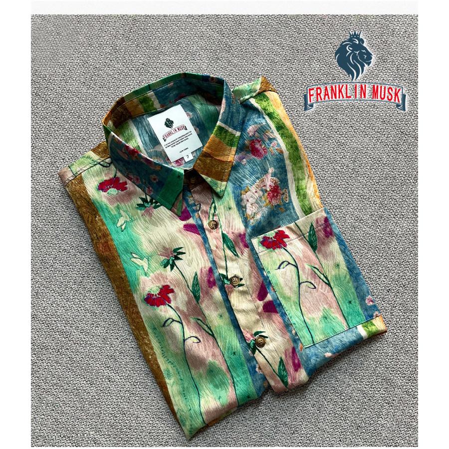 シャツ アロハシャツ 半袖 EU製 FRANKLIN MUSK ニューヨーク発 シルク混 薄手 ゆったり 個性 アロハ 開襟シャツ カジュアル 海 旅行 リゾート ビーチ | ブランド登録なし | 03