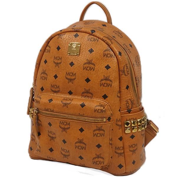 中古a 美品 Mcm エム シー エム ロゴ Mcm スタッズ ファッション メンズバッグ バックパック リュック デイパック ブラウン