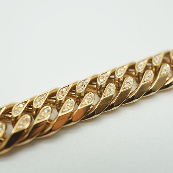 K18YG ブレスレット 喜平 ダイヤ付き W6面 19cm 50g キヘイ 18金 750