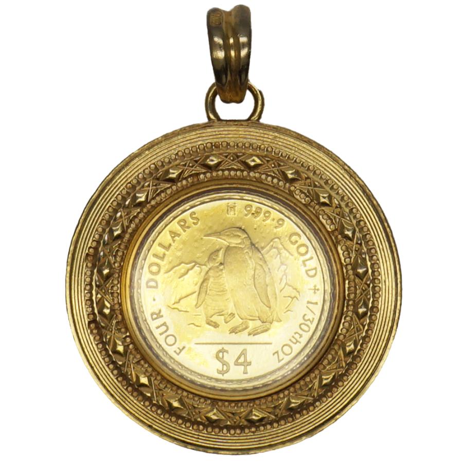 中古A/美品 コイン：K24/枠：K18 ペンダントトップ ペンギン コイン