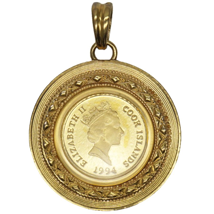 中古A/美品 コイン：K24/枠：K18 ペンダントトップ ペンギン コイン