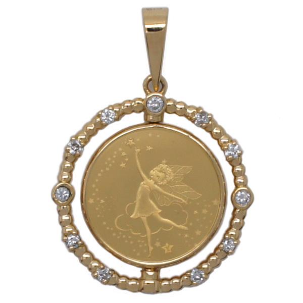 【新品N/新品】純金 フェアリー 妖精 コイン リバーシブル 1/25オンス ソロモン ランダムイヤー K18枠付 ダイヤ ペンダントトップ khpap-39(29150円)