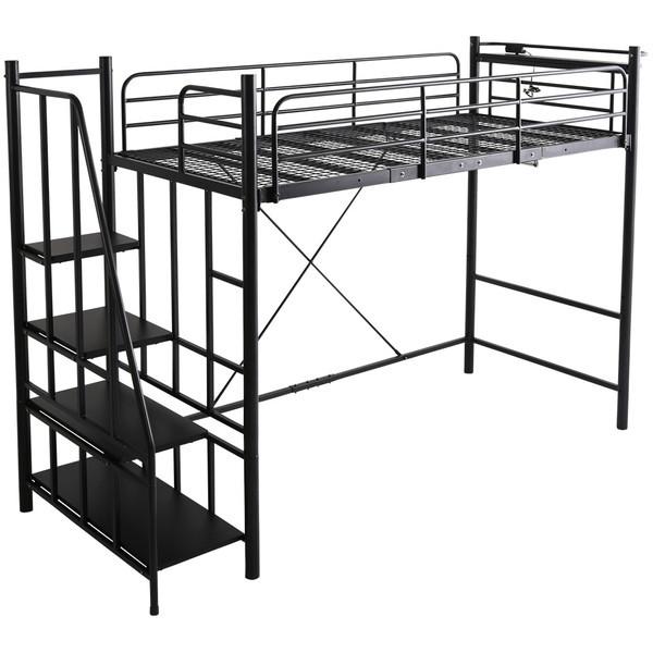 ホームテイスト HT70-102 階段付パイプロフトベッド Rostem-ロステム- ブラック メーカー直送