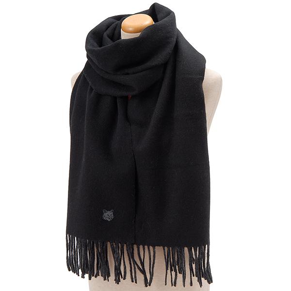 MAISON KITSUNE メゾンキツネ ウールマフラー ストール 黒 ブランド  