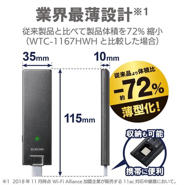 ELECOM（エレコム） WiFiルーター 無線LAN 中継器 867+300Mbps 小型