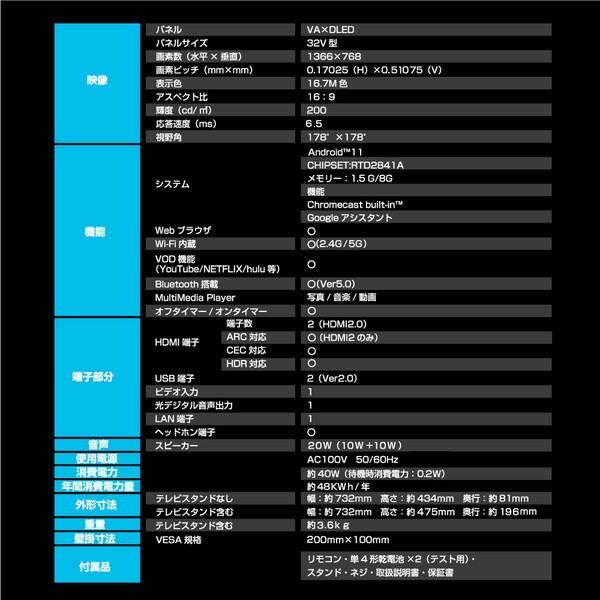 Wis 32GTN 32V型 Googleチューナーレス 液晶テレビ メーカー直送_8