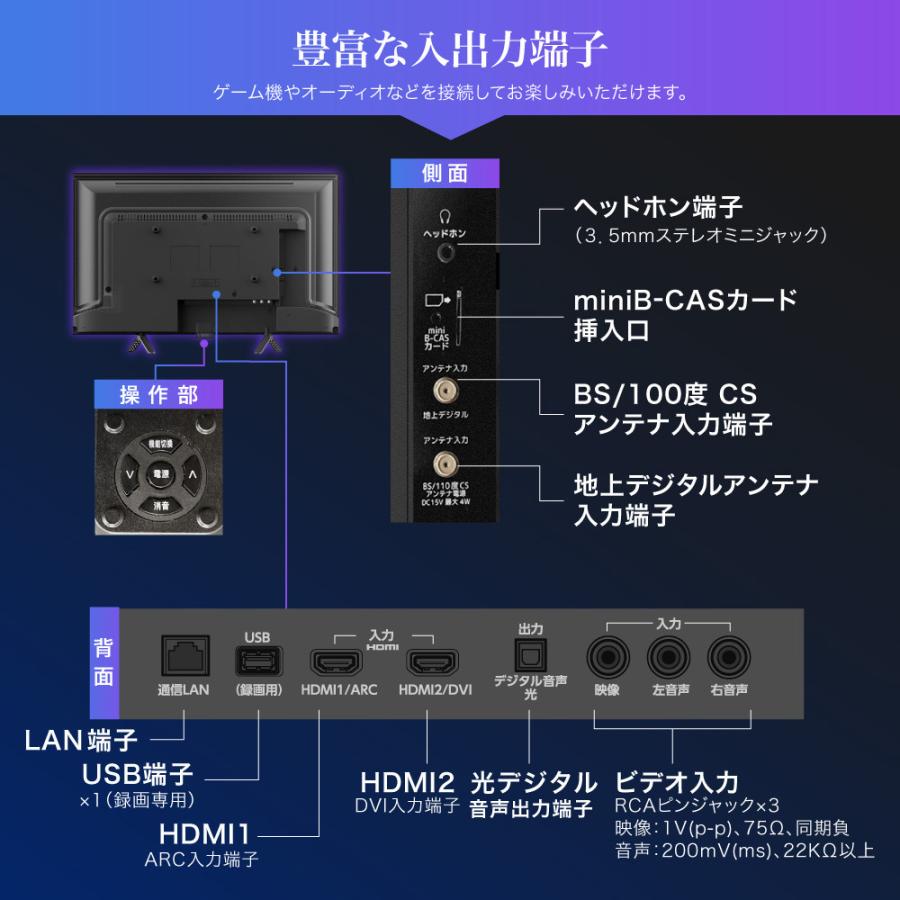 テレビ 24型 マクスゼン MAXZEN 24インチ TV Wチューナー 裏録画 メーカー1年保証 地上・BS・110度CSデジタル ハイビジョン J24CH06 新生活 一人暮らし 単身｜aprice｜14