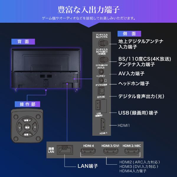 テレビ 65型 液晶テレビ MAXZEN マクスゼン 65インチ TV 4K内蔵 地上・BS・110度CSデジタル 外付けHDD録画機能 裏録画 ダブルチューナー 壁掛け JU65DS06-4K｜aprice｜13