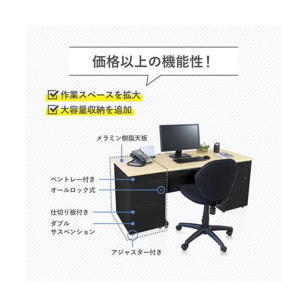 法人限定 Netforce LD-WD3B-W-BK-BK 天板ブラック 本体ブラック 3段脇机 メーカー直送_1
